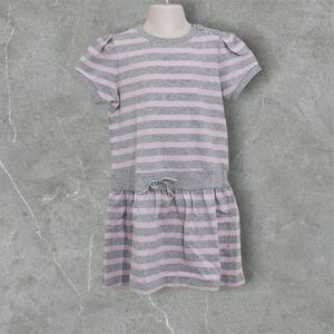 EPK Girls Short Sleeves Drop Waist Striped Pink Gray Shirt Dress Size 6